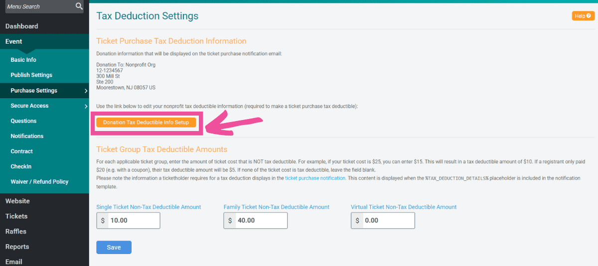 Ticket Events for Nonprofits Set Tax Deductible Amounts TicketSignup