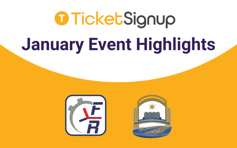 TicketSignup ‘January Event Highlights’ banner with the TicketSignup logo and two event logos at the bottom.