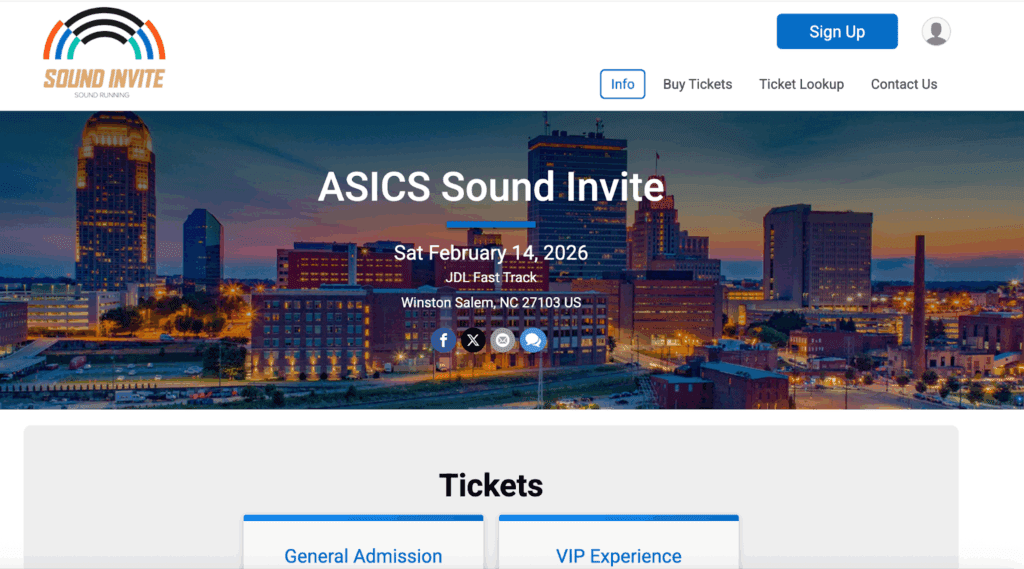 ASICS Sound Invite TicketSignup event website 