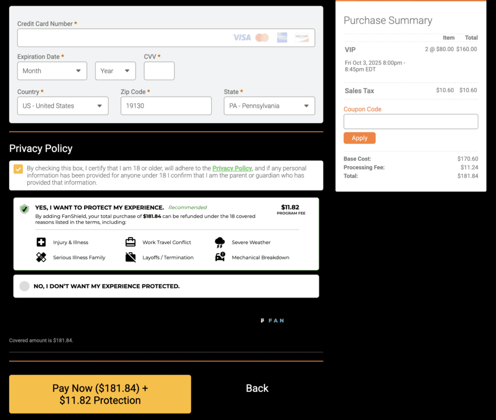 ticket insurance for events