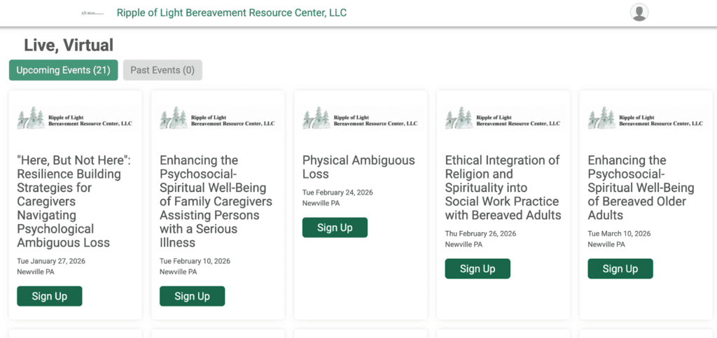 View of continuing education offerings on the website homepage