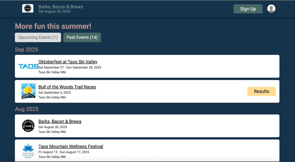 Other Taos Ski Valley events linked on the event website