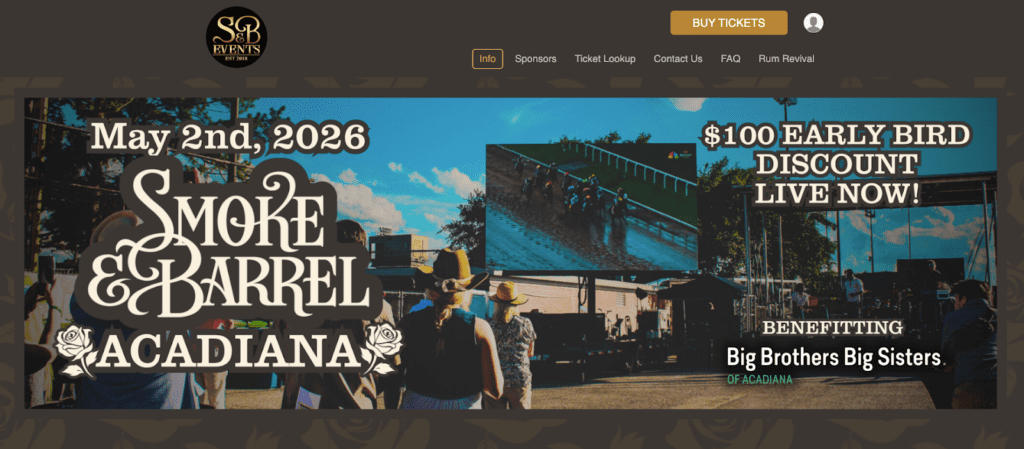 Smoke & Barrel Acadeiana event banner
