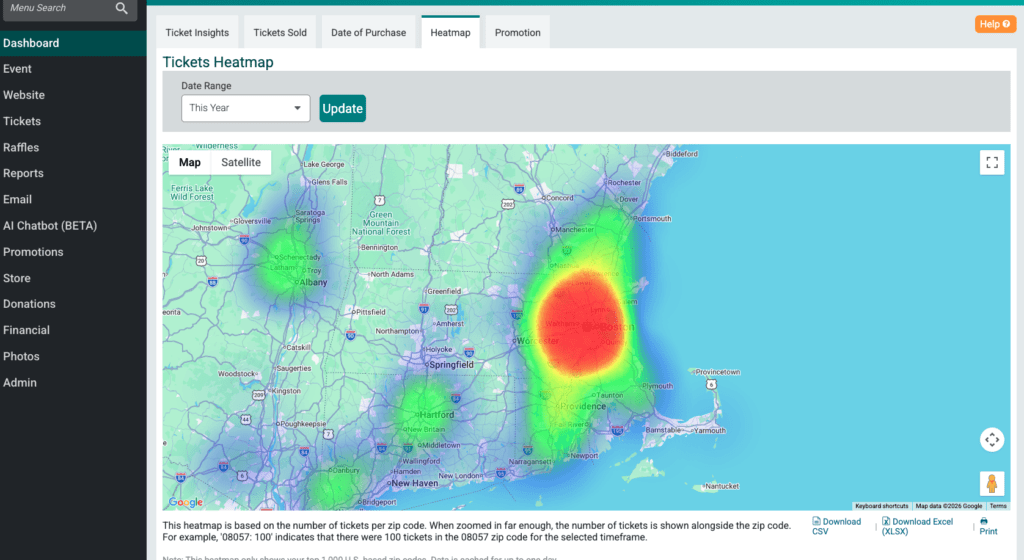 Heatmap view from event dashboard