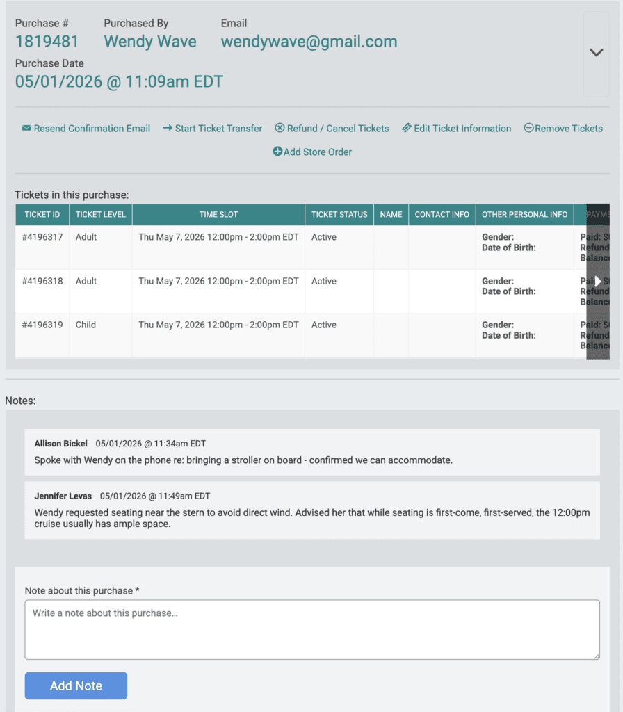Ticket Purchase Notes