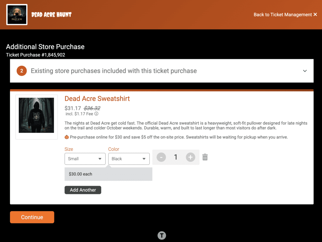 sell add-ons for events