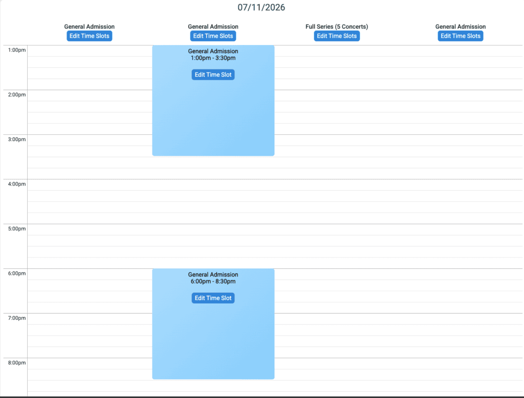 Time slot view from timed entry wizard