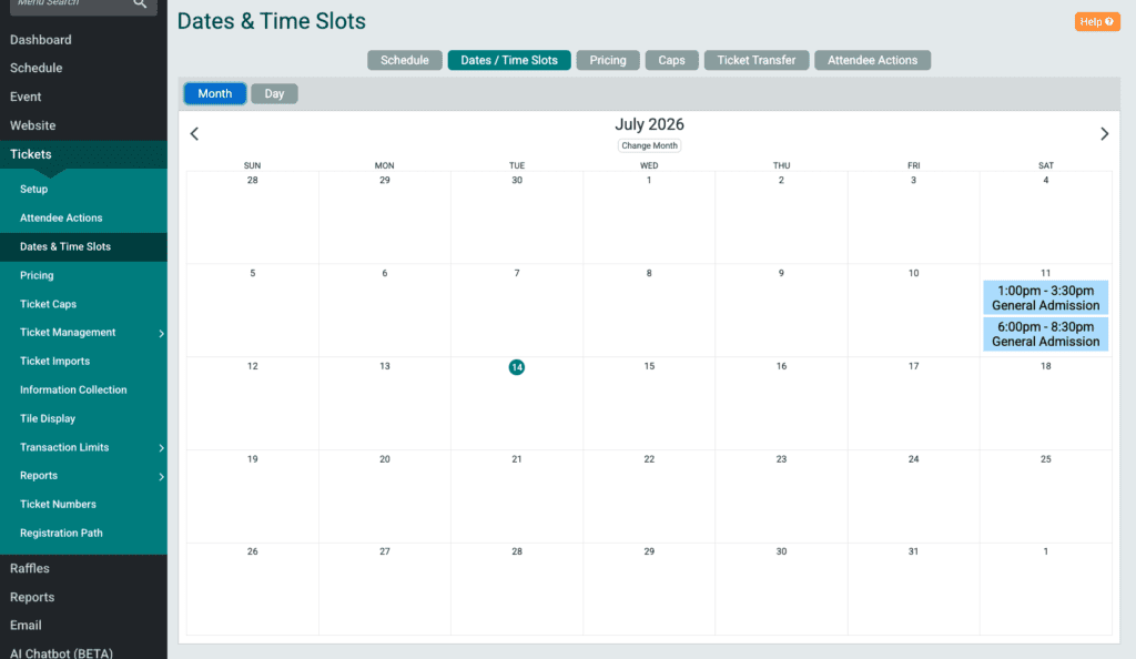 Calendar-based set up in the timed entry wizard