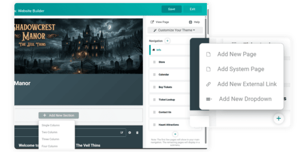 Add content and pages to your event website.