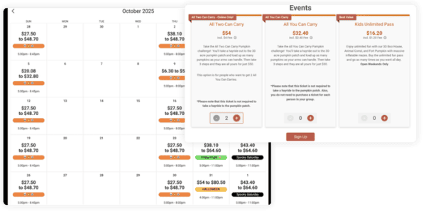Farm & agritourism ticketing platform with a calendar display