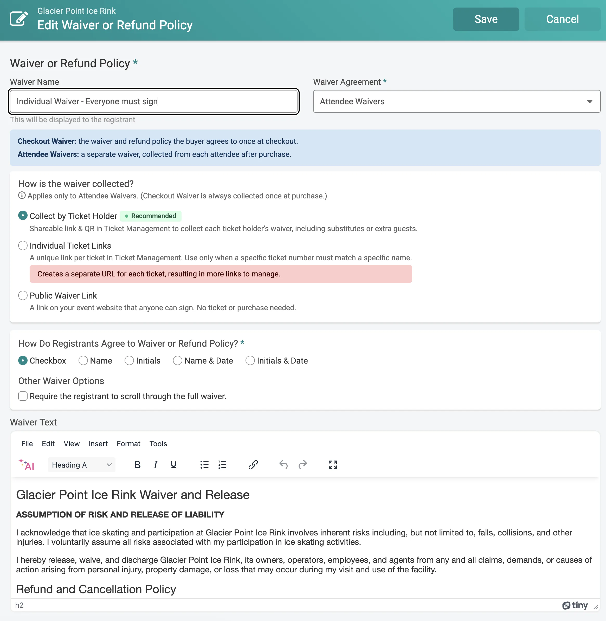 Attendee Waivers: Collect by Ticket Holder