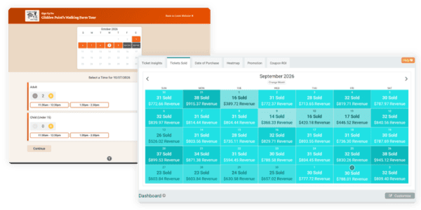 Booking Platform for oyster farms & festivals: calendar-based ticketing for recurring tours and events.